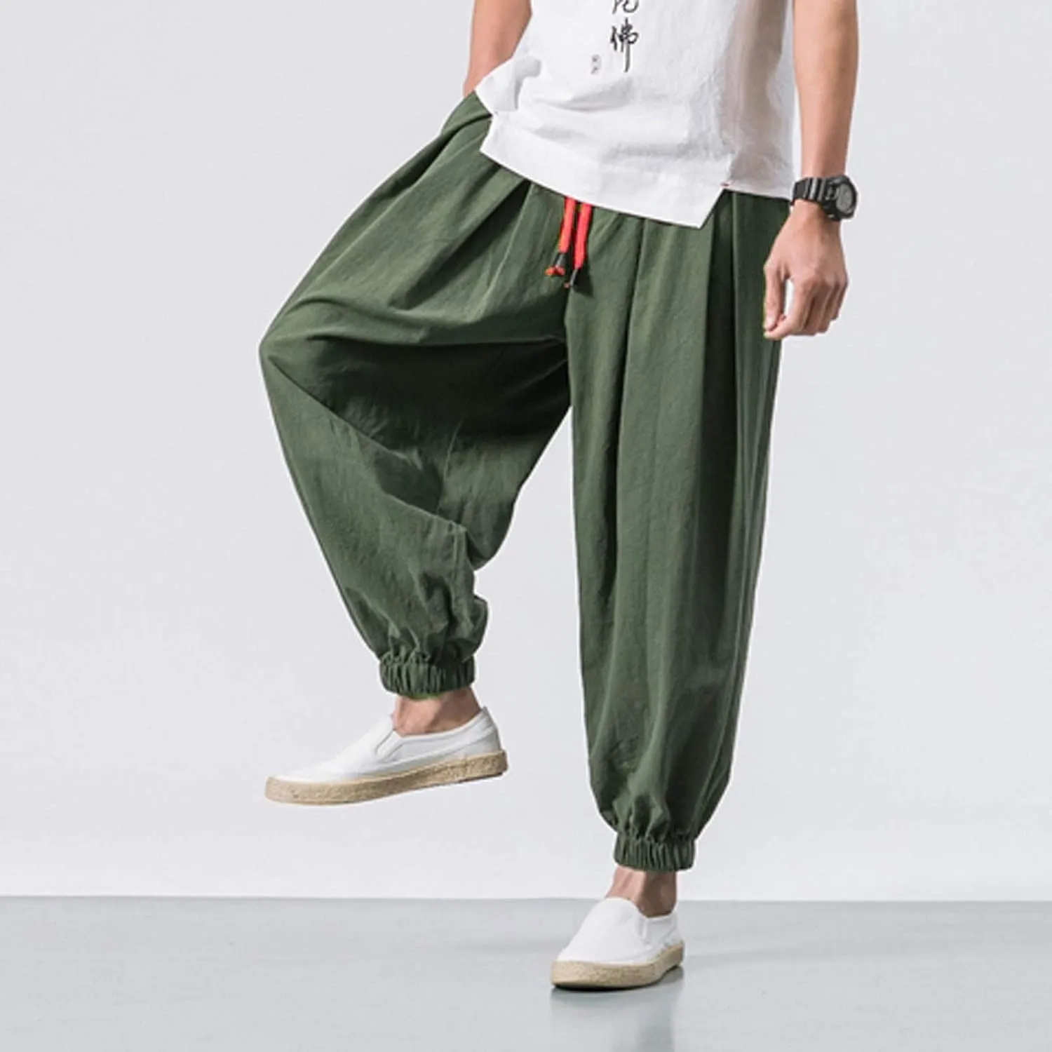 GIERIDUC Mens Cotton Linen Loose Pant Casual Long Pants Lightweight Flat-Front Summer Trousers Yoga Beach Pants for Men