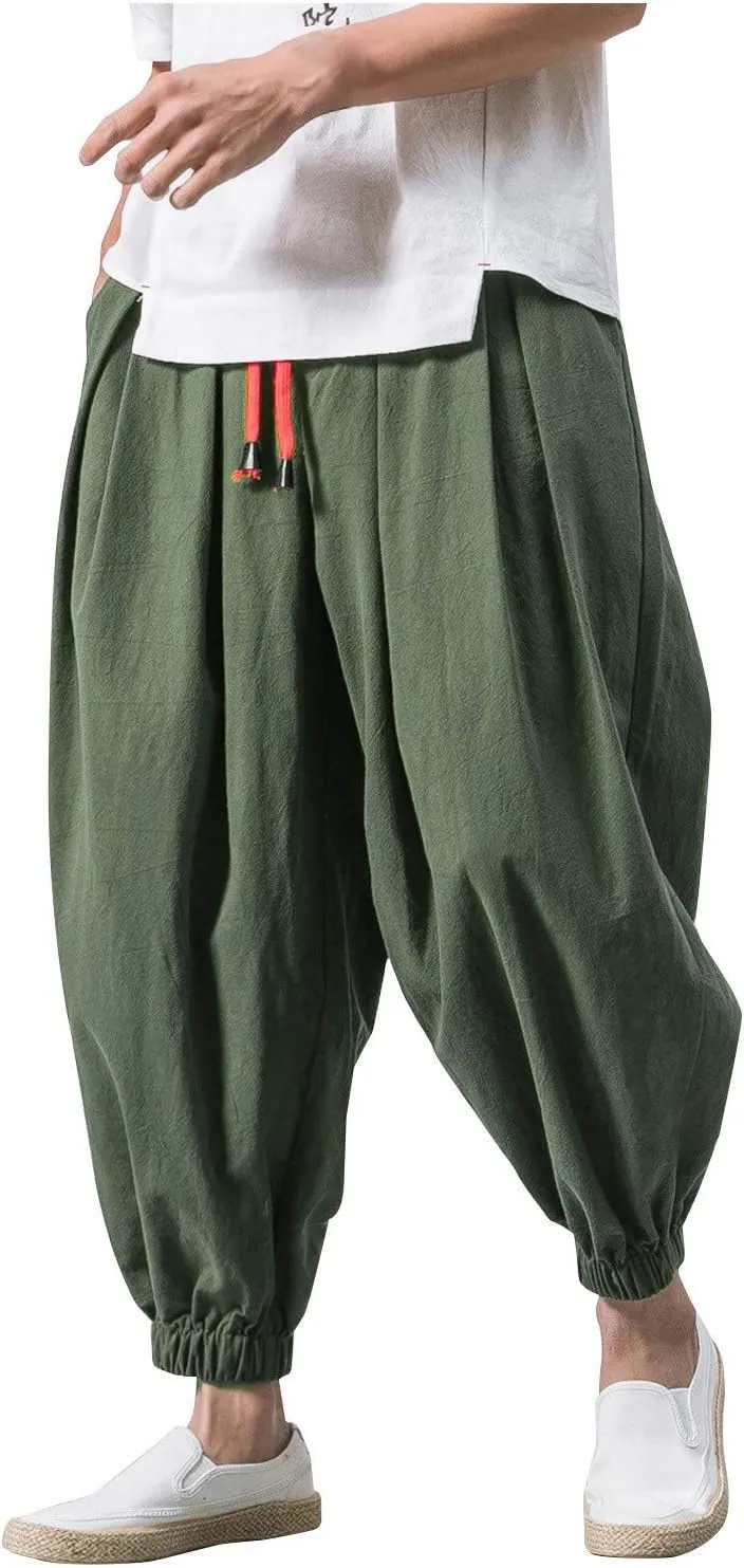 GIERIDUC Mens Cotton Linen Loose Pant Casual Long Pants Lightweight Flat-Front Summer Trousers Yoga Beach Pants for Men
