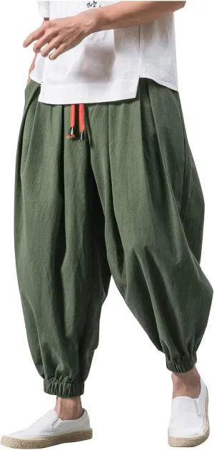 GIERIDUC Mens Cotton Linen Loose Pant Casual Long Pants Lightweight Flat-Front Summer Trousers Yoga Beach Pants for Men