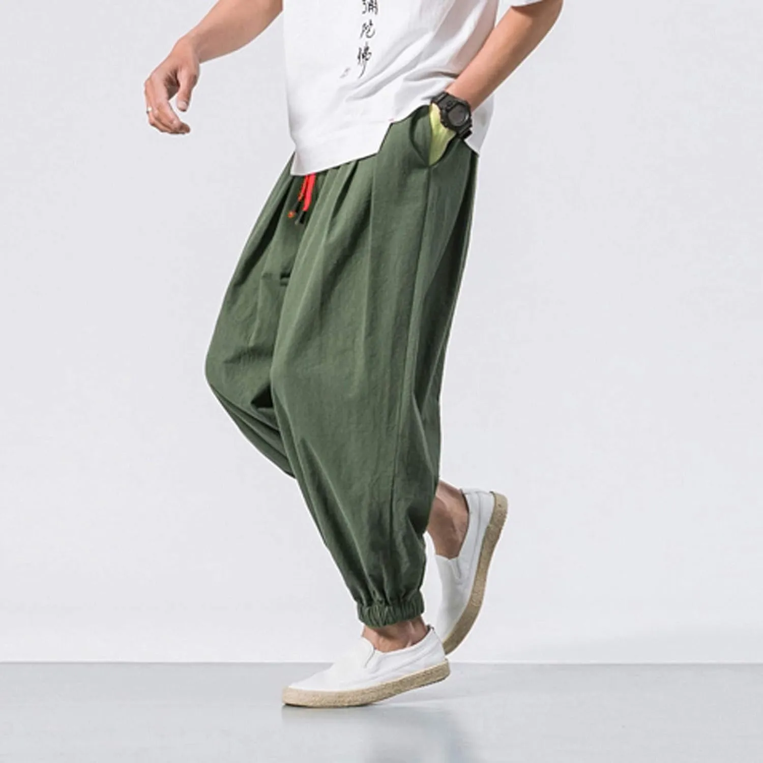 GIERIDUC Mens Cotton Linen Loose Pant Casual Long Pants Lightweight Flat-Front Summer Trousers Yoga Beach Pants for Men