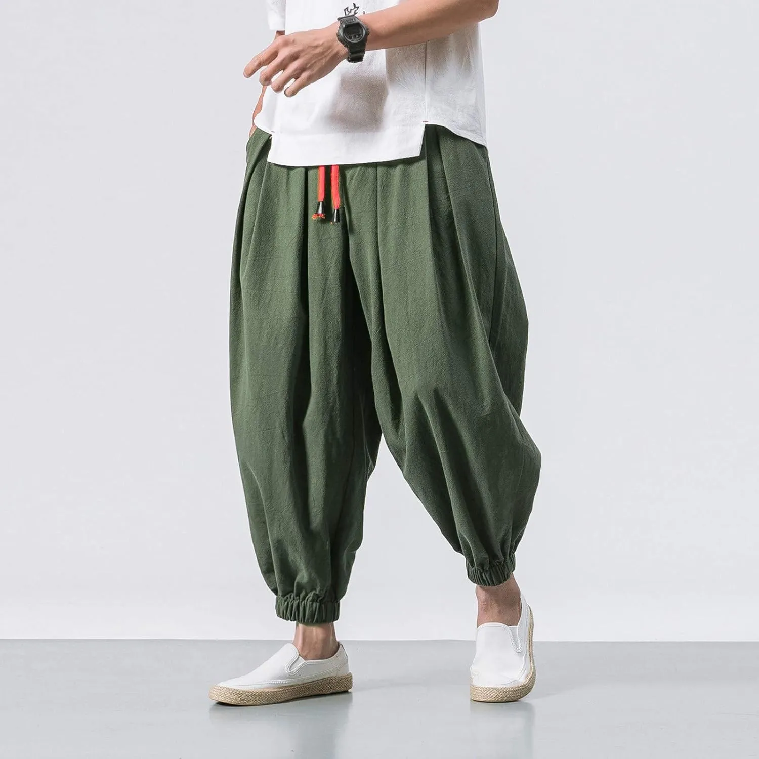 GIERIDUC Mens Cotton Linen Loose Pant Casual Long Pants Lightweight Flat-Front Summer Trousers Yoga Beach Pants for Men