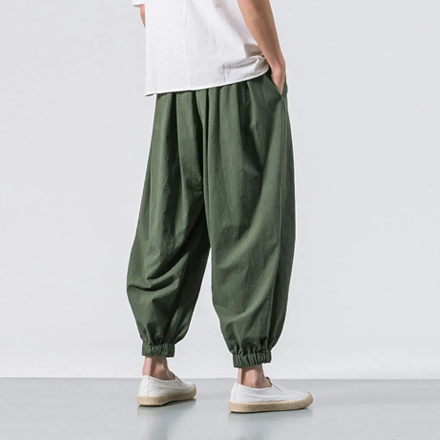 GIERIDUC Mens Cotton Linen Loose Pant Casual Long Pants Lightweight Flat-Front Summer Trousers Yoga Beach Pants for Men