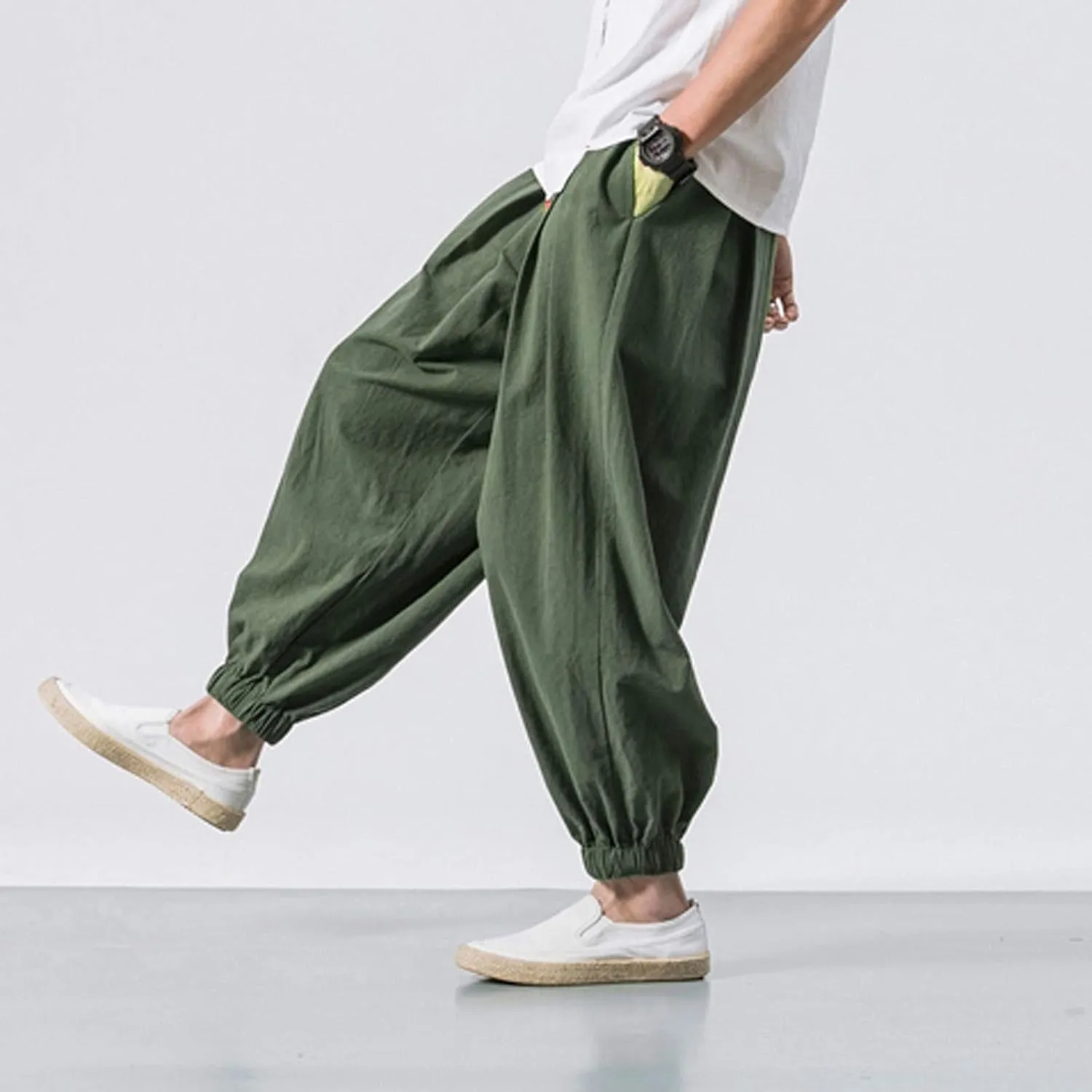 GIERIDUC Mens Cotton Linen Loose Pant Casual Long Pants Lightweight Flat-Front Summer Trousers Yoga Beach Pants for Men