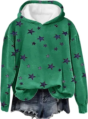 GIERIDUC Womens Oversized Hoodies Stars Printed Graphic Fleece Sweatshirts Long Sleeve Hooded Sweaters Pullover Fall Outfits