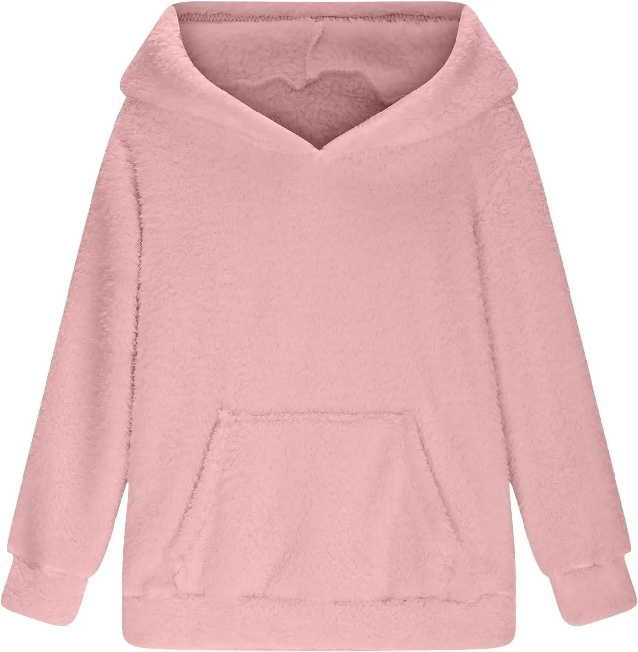 Girls Sherpa Fuzzy Hoodies Fall Winter Soft Comfy Fleece Sweatshirt Long Sleeve Solid Color Pullover Tops with Pocket