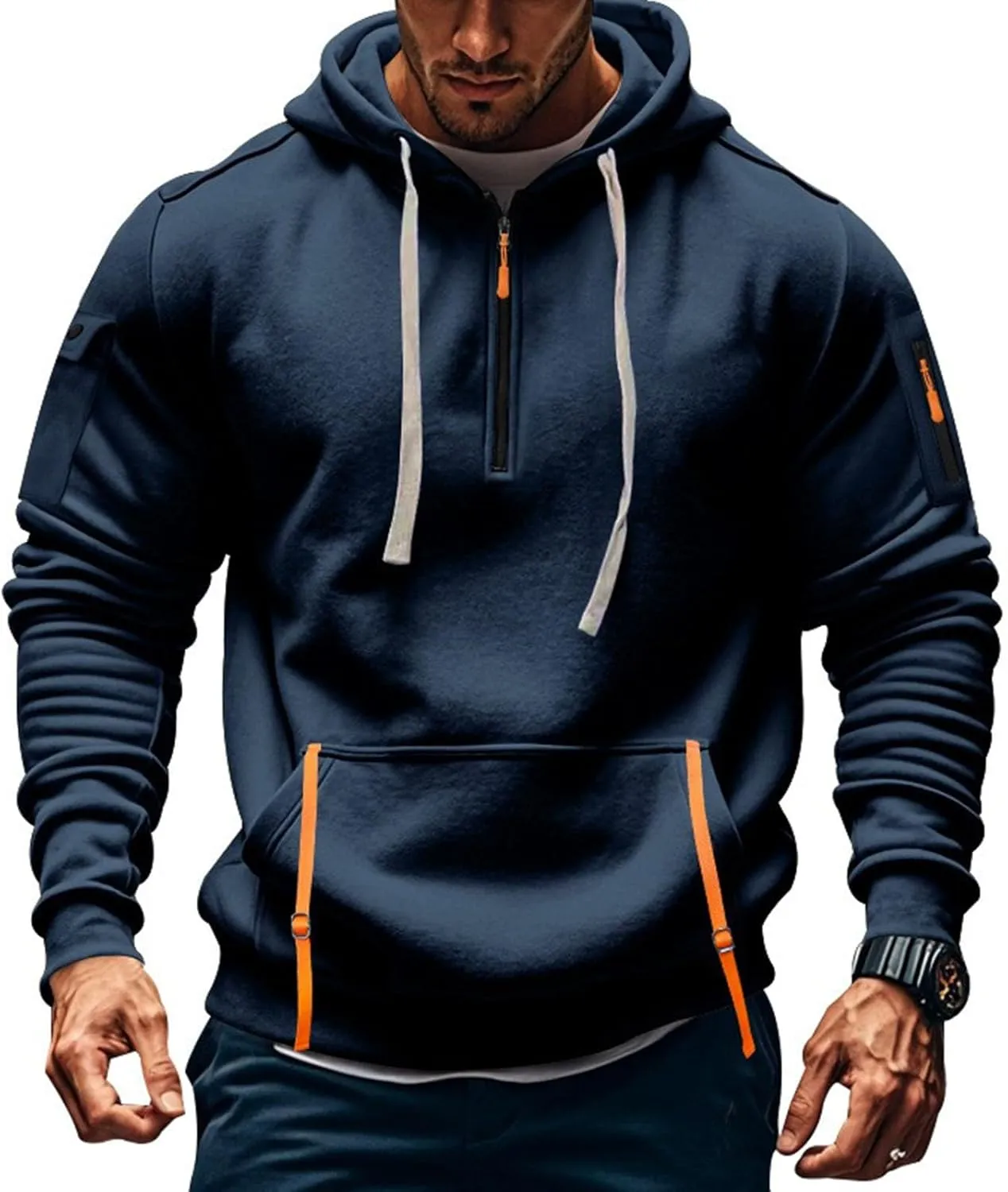 GOFULY Hoodies For Men Tactical Quarter Zip Pullover Stylish Sweatshirt Long Sleeve Big And Tall Hoodies With Pocket 2024
