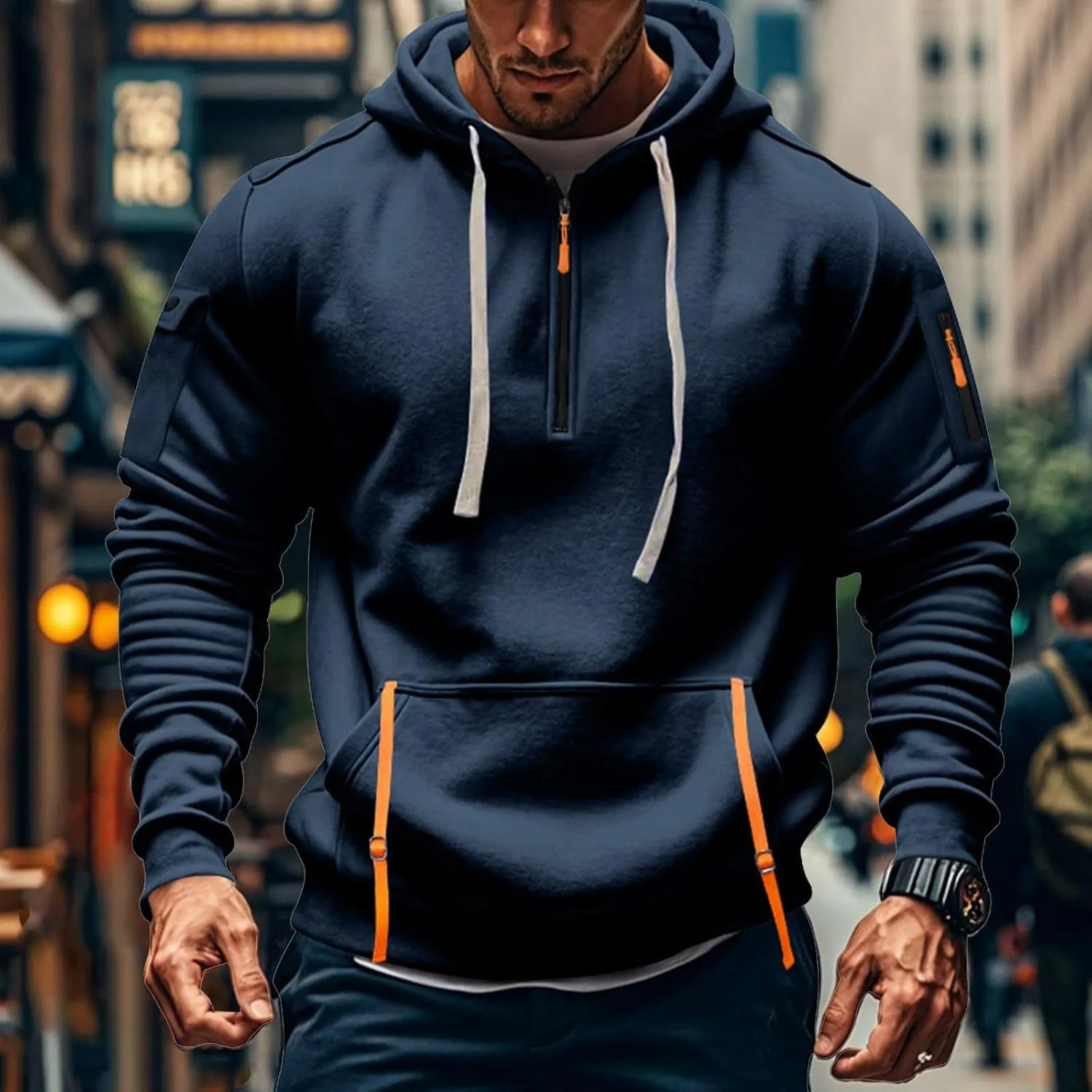 GOFULY Hoodies For Men Tactical Quarter Zip Pullover Stylish Sweatshirt Long Sleeve Big And Tall Hoodies With Pocket 2024