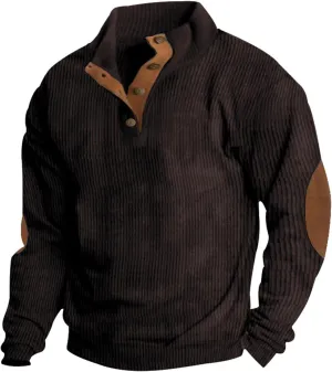 GOFULY Men'S Corduroy Sweatshirt Stand Collar Henley Quarter Button Pullover Long Sleeve Quilted Jacket Big And Tall Outfits