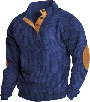 GOFULY Men'S Corduroy Sweatshirt Stand Collar Henley Quarter Button Pullover Long Sleeve Quilted Jacket Big And Tall Outfits