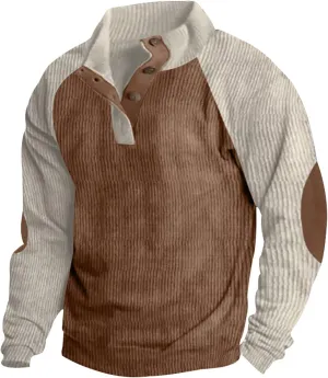 GOFULY Men'S Quilted Fall Sweatshirt Corduroy Henley Butto Down Jacket Casual Stand Collar Pullover Long Sleeve 2024 Sweaters