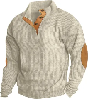 GOFULY Men'S Quilted Fall Sweatshirt Corduroy Henley Butto Down Jacket Casual Stand Collar Pullover Long Sleeve 2024 Sweaters