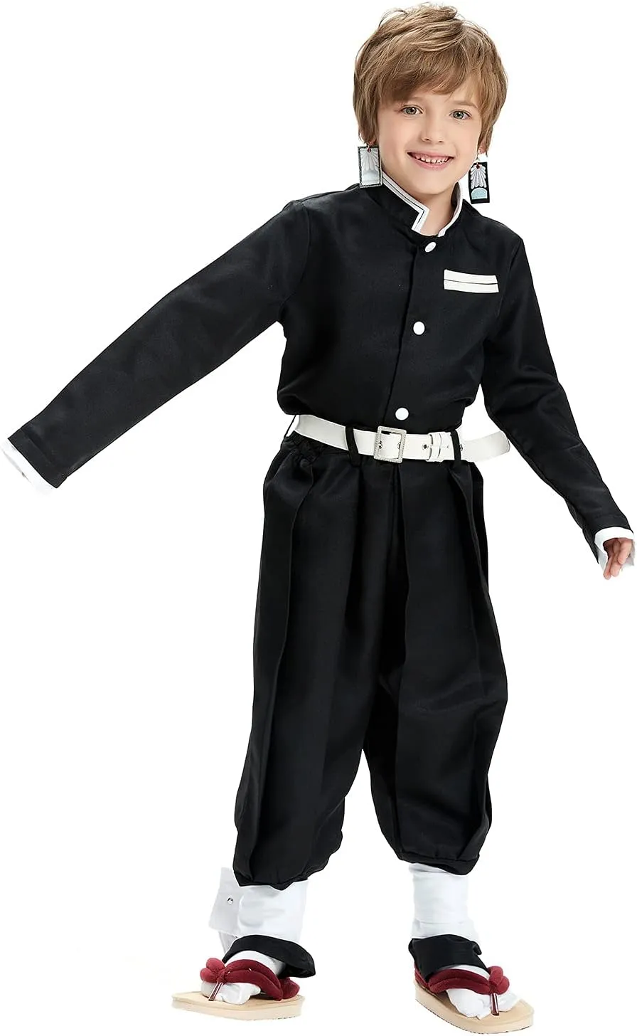 Gonriya Kids Cosplay Cloak Anime Costume Japanese Kimono Suit Full Set Outfits with Belt Earrings Props Halloween