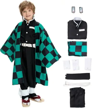 Gonriya Kids Cosplay Cloak Anime Costume Japanese Kimono Suit Full Set Outfits with Belt Earrings Props Halloween