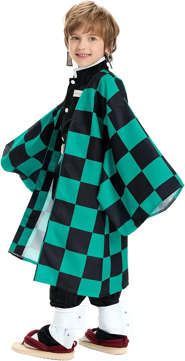 Gonriya Kids Cosplay Cloak Anime Costume Japanese Kimono Suit Full Set Outfits with Belt Earrings Props Halloween