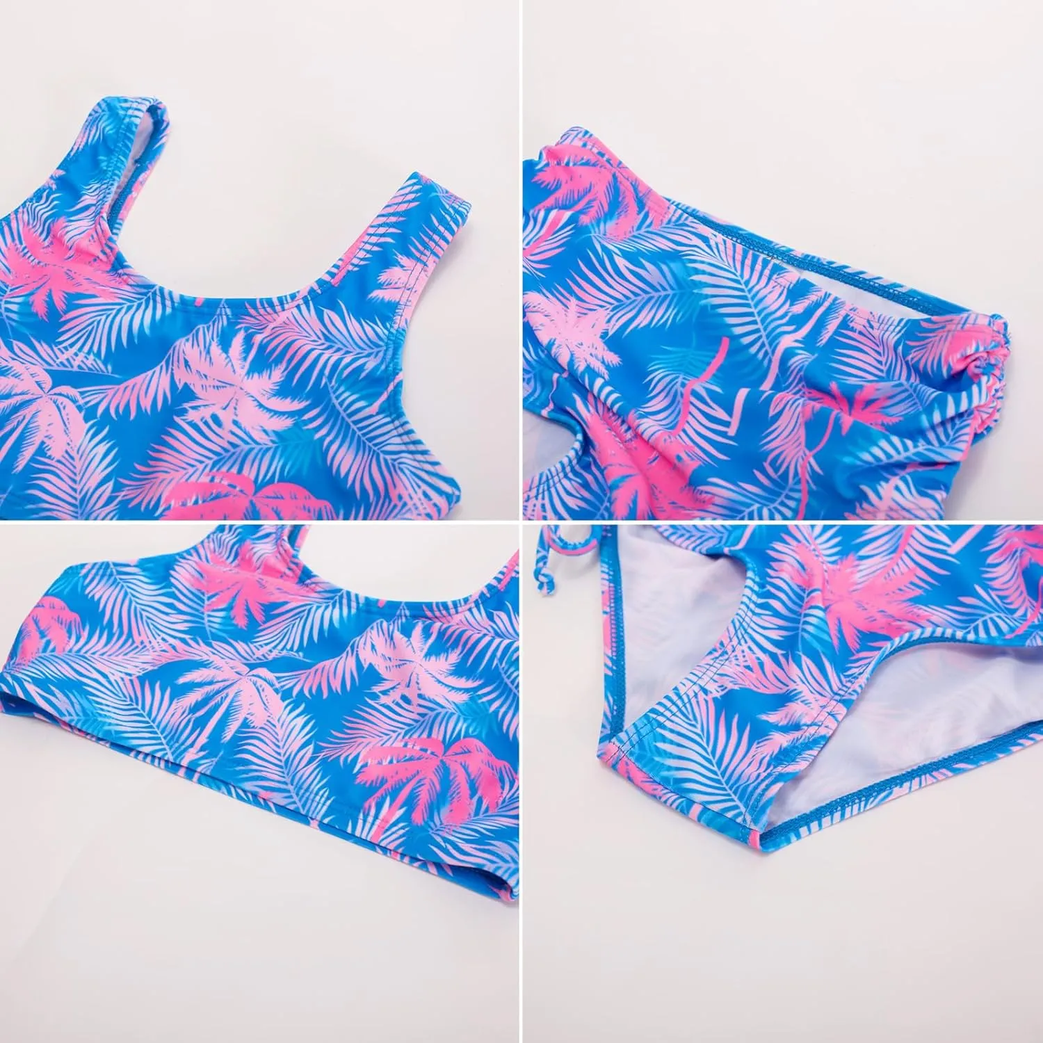 GRACE KARIN Girls Bathing Suit Adjustable Taniki Swimsuit Tie Front 4 Piece Bikini Set with Kimono Cover Up 6-14