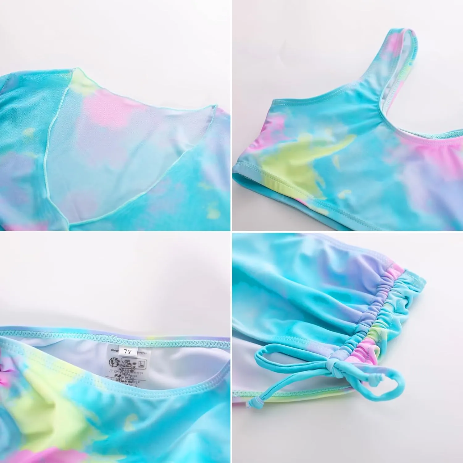 GRACE KARIN Girls Bathing Suit Adjustable Taniki Swimsuit Tie Front 4 Piece Bikini Set with Kimono Cover Up 6-14