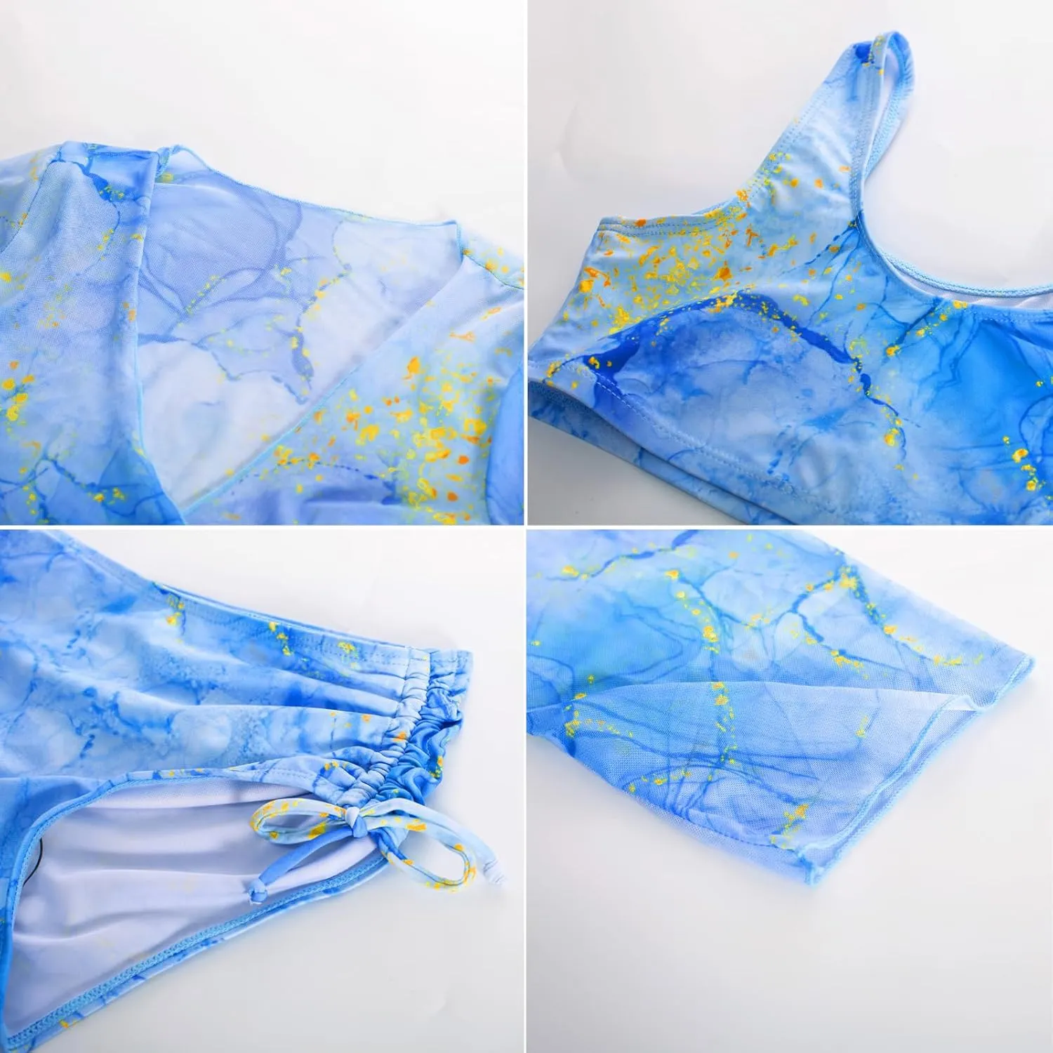 GRACE KARIN Girls Bathing Suit Adjustable Taniki Swimsuit Tie Front 4 Piece Bikini Set with Kimono Cover Up 6-14