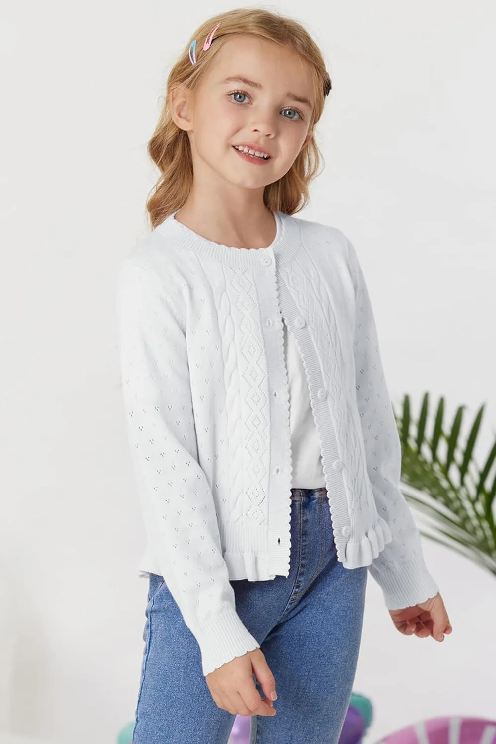 GRACE KARIN Girls Long Sleeve Cardigan Sweater Girls Button Closure Knitted Cable Cardigan 5-12Y
