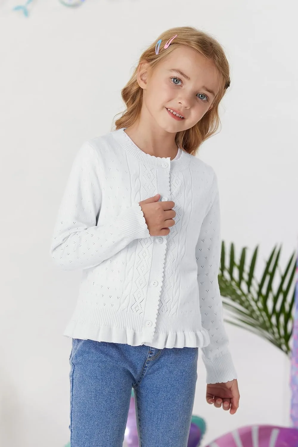 GRACE KARIN Girls Long Sleeve Cardigan Sweater Girls Button Closure Knitted Cable Cardigan 5-12Y