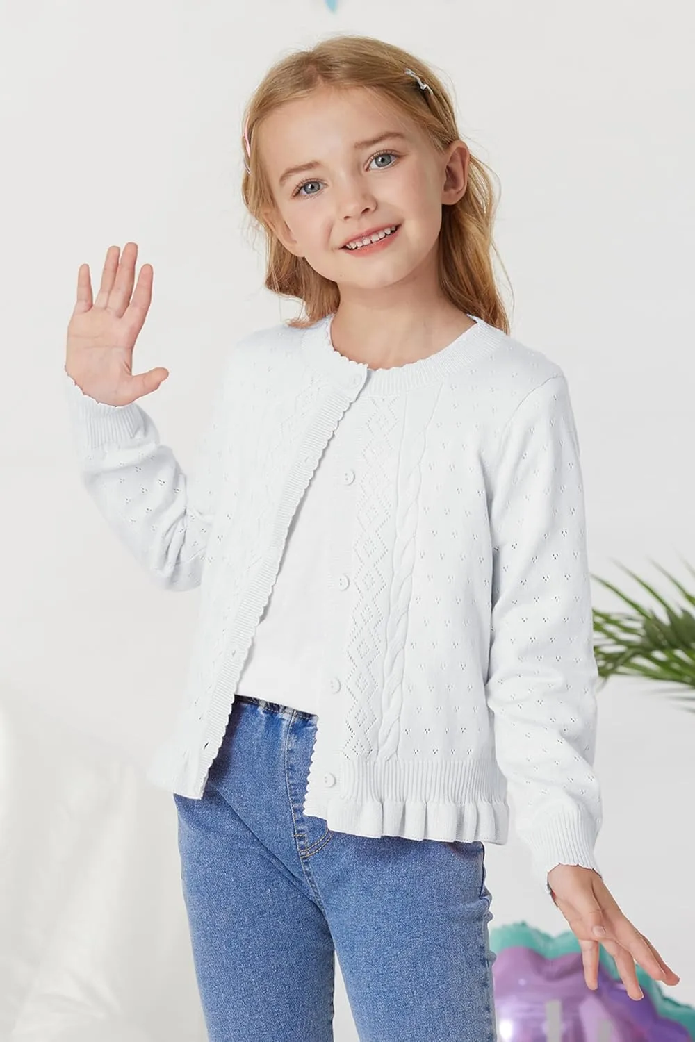 GRACE KARIN Girls Long Sleeve Cardigan Sweater Girls Button Closure Knitted Cable Cardigan 5-12Y