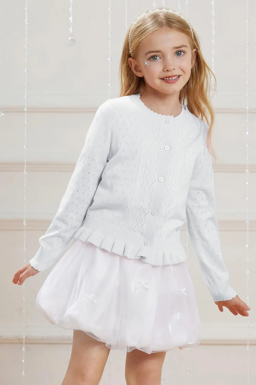 GRACE KARIN Girls Long Sleeve Cardigan Sweater Girls Button Closure Knitted Cable Cardigan 5-12Y