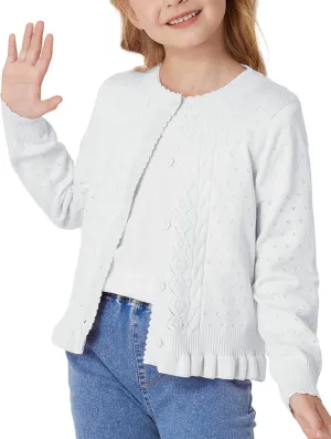 GRACE KARIN Girls Long Sleeve Cardigan Sweater Girls Button Closure Knitted Cable Cardigan 5-12Y