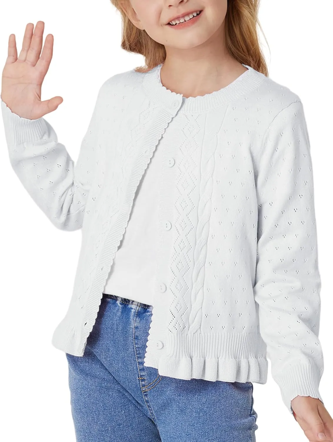 GRACE KARIN Girls Long Sleeve Cardigan Sweater Girls Button Closure Knitted Cable Cardigan 5-12Y