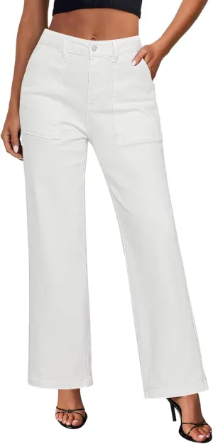 GRAPENT Jeans for Women High Waisted Straight Leg Jeans Stretchy Trendy Wide Leg Denim Pants Jean Trousers Patch Pockets
