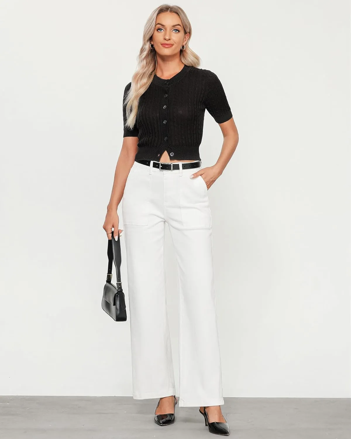 GRAPENT Jeans for Women High Waisted Straight Leg Jeans Stretchy Trendy Wide Leg Denim Pants Jean Trousers Patch Pockets