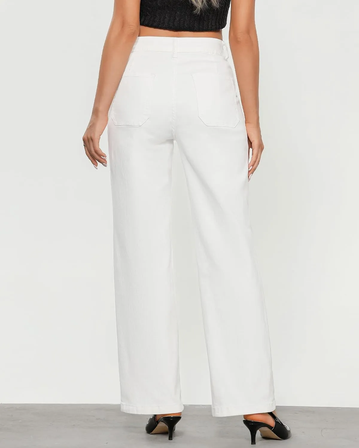 GRAPENT Jeans for Women High Waisted Straight Leg Jeans Stretchy Trendy Wide Leg Denim Pants Jean Trousers Patch Pockets
