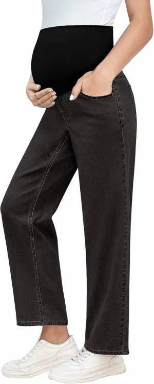 GRAPENT Maternity Jeans for Women Over Belly Comfy Pull On Straight Leg Casual Stretchy Denim Mom Jeans Pregnancy Pants