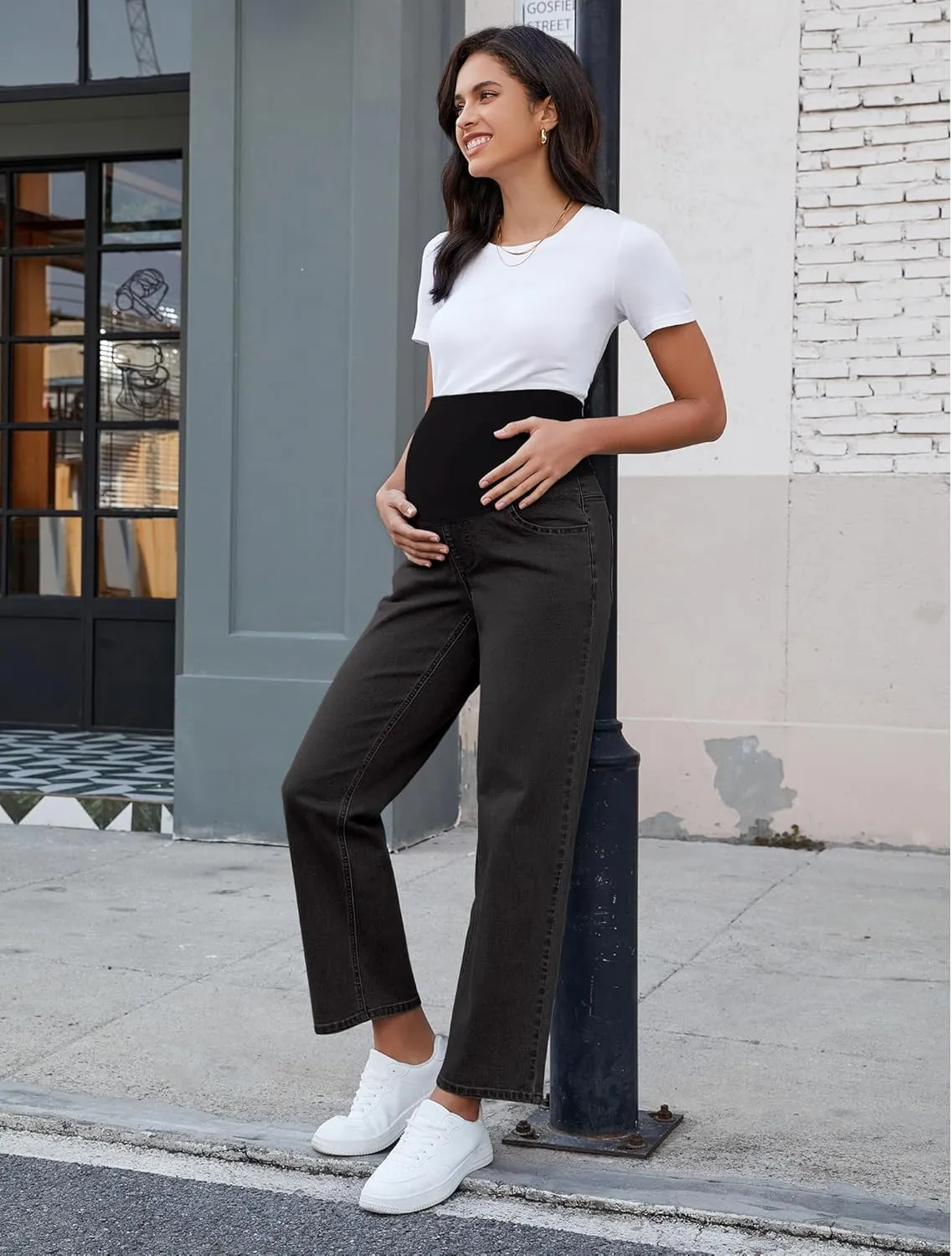 GRAPENT Maternity Jeans for Women Over Belly Comfy Pull On Straight Leg Casual Stretchy Denim Mom Jeans Pregnancy Pants