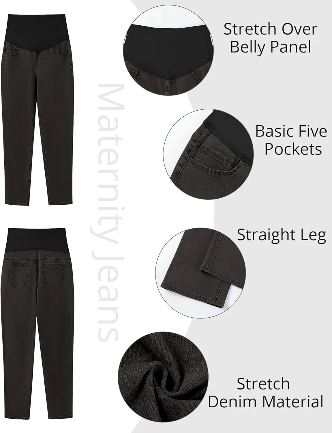 GRAPENT Maternity Jeans for Women Over Belly Comfy Pull On Straight Leg Casual Stretchy Denim Mom Jeans Pregnancy Pants