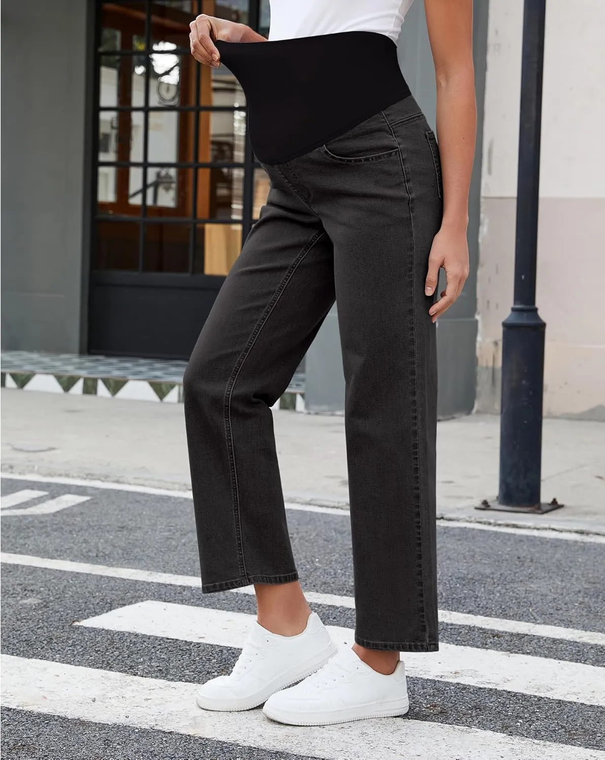 GRAPENT Maternity Jeans for Women Over Belly Comfy Pull On Straight Leg Casual Stretchy Denim Mom Jeans Pregnancy Pants
