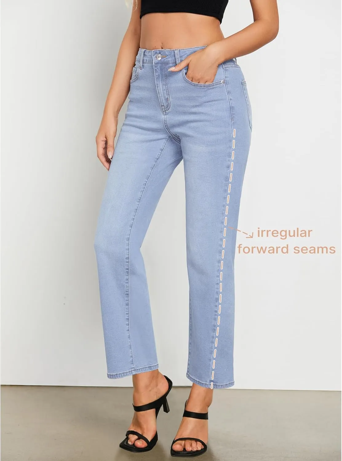 GRAPENT Straight Leg Jeans for Women High Waisted Trendy Ankle Length Forward Seams Stretchy Denim Pants Baggy Jeans