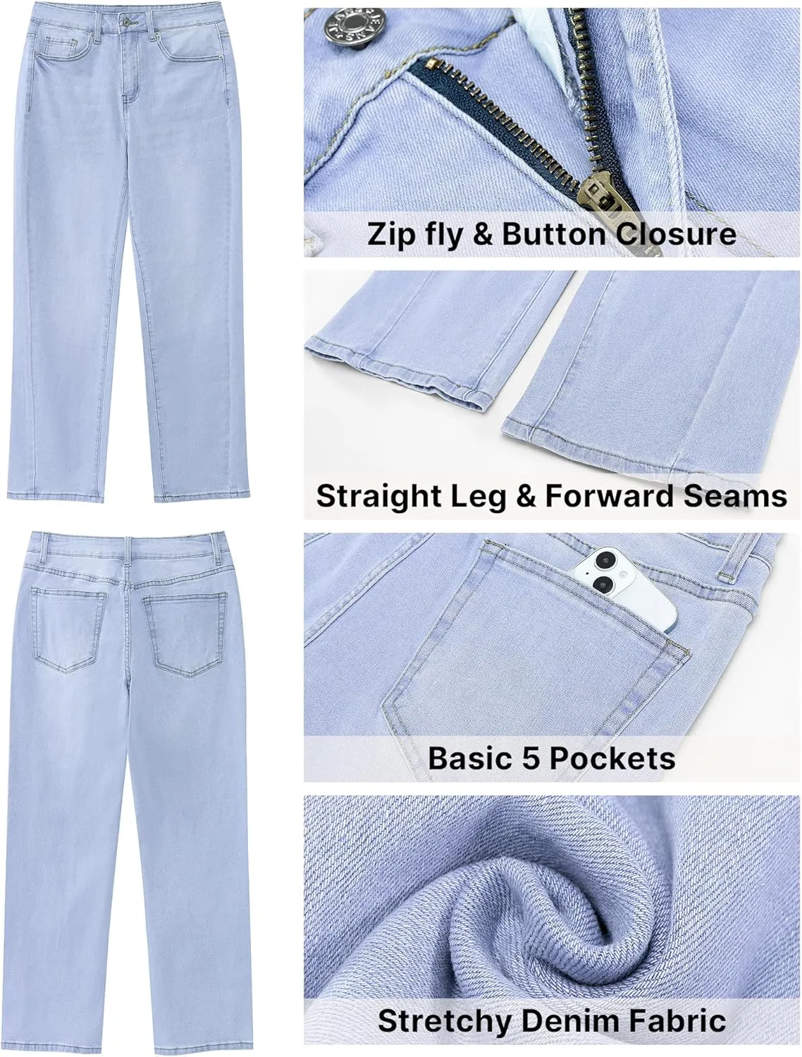 GRAPENT Straight Leg Jeans for Women High Waisted Trendy Ankle Length Forward Seams Stretchy Denim Pants Baggy Jeans