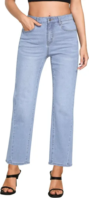 GRAPENT Straight Leg Jeans for Women High Waisted Trendy Ankle Length Forward Seams Stretchy Denim Pants Baggy Jeans