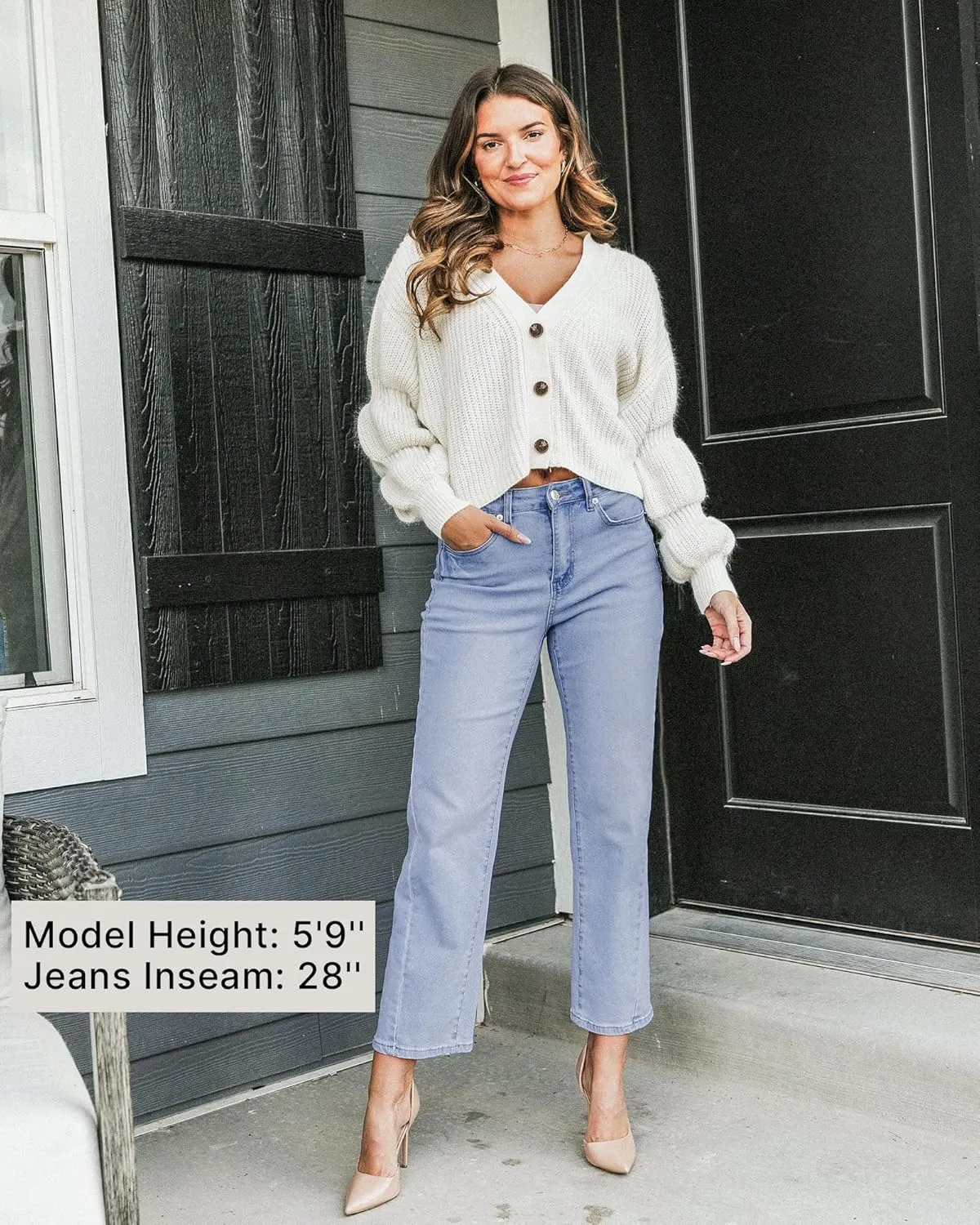 GRAPENT Straight Leg Jeans for Women High Waisted Trendy Ankle Length Forward Seams Stretchy Denim Pants Baggy Jeans