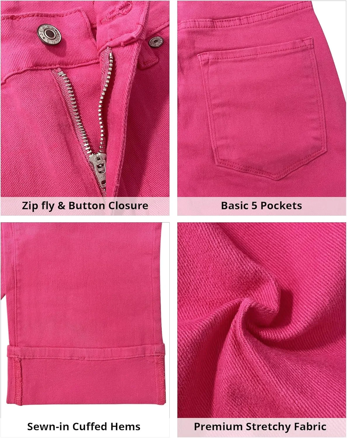 GRAPENT Wide Leg Jeans for Women High Waisted Stretchy Denim Crop Pants Fold Hem Cropped Baggy Jeans with Pockets