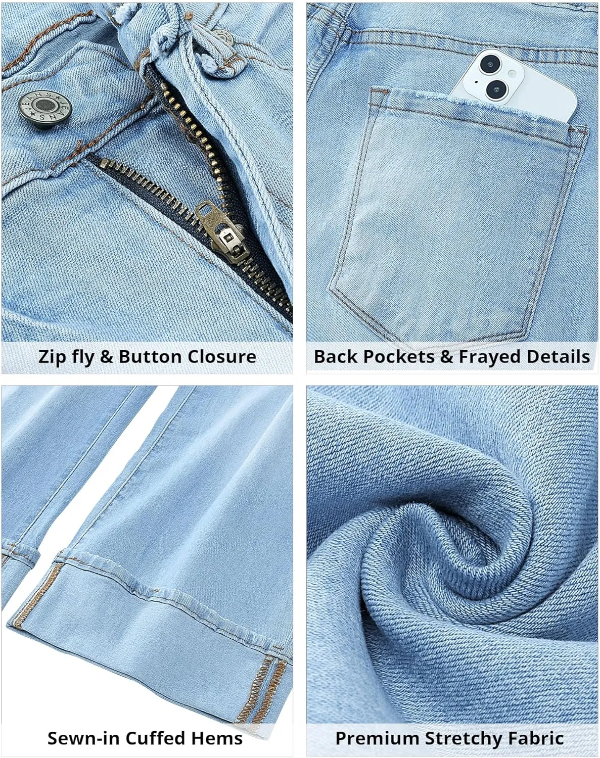 GRAPENT Wide Leg Jeans for Women High Waisted Stretchy Denim Crop Pants Fold Hem Cropped Baggy Jeans with Pockets