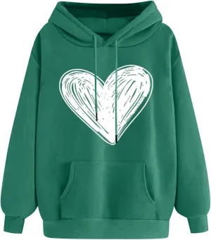 Graphic Hoodies for Teen Girls Women Heart Print Long Sleeve Oversized Pullover Cute Sweatshirts Plus Size Fashion Tops