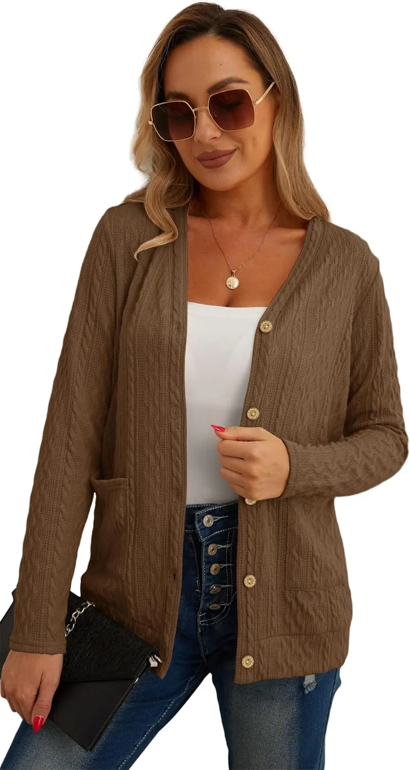 GRECERELLE Women's Lightweight Cardigan Sweater Casual Long Sleeve Knit Cardigan Open Front Outwear Jacket with Pockets