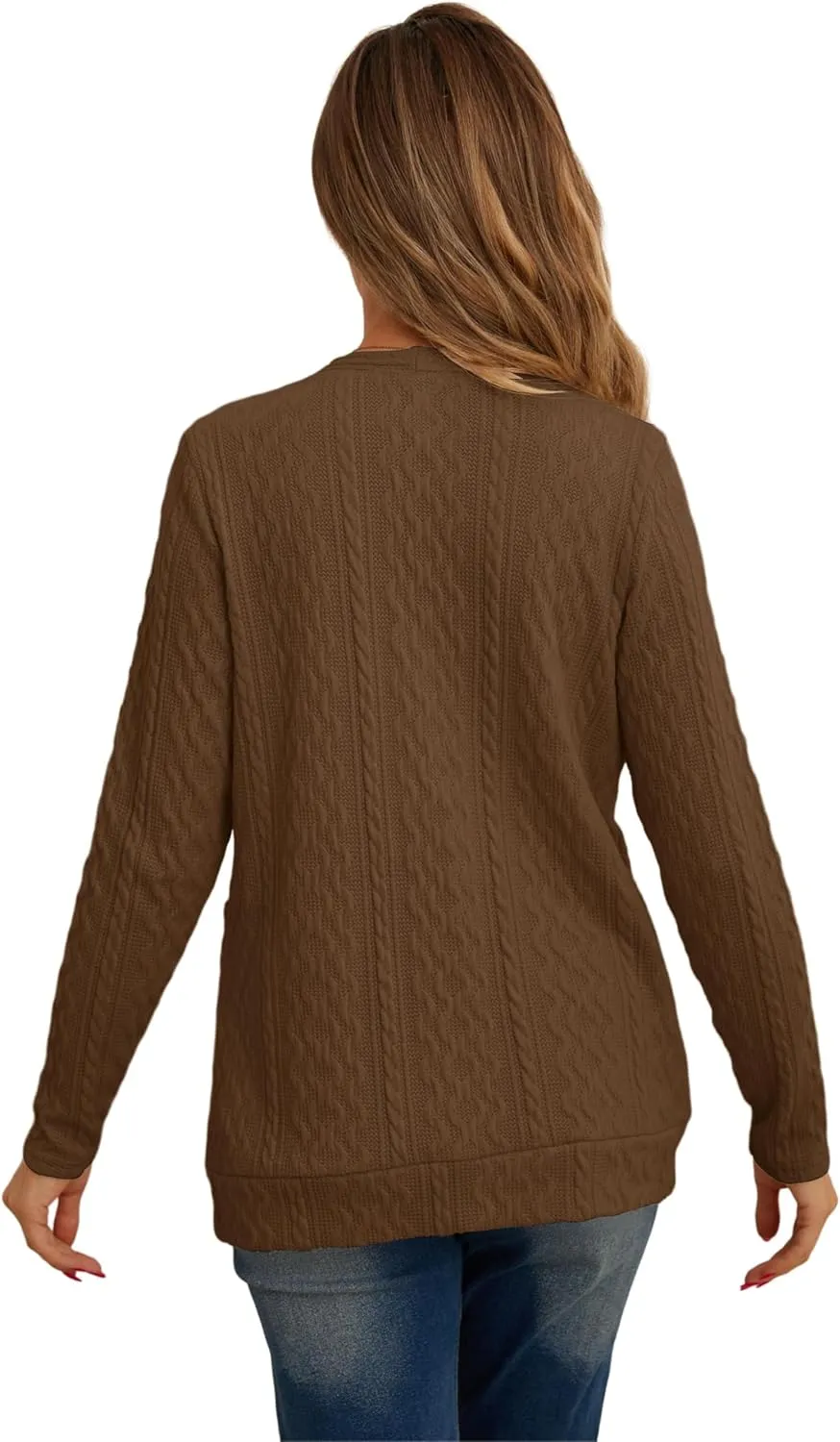 GRECERELLE Women's Lightweight Cardigan Sweater Casual Long Sleeve Knit Cardigan Open Front Outwear Jacket with Pockets