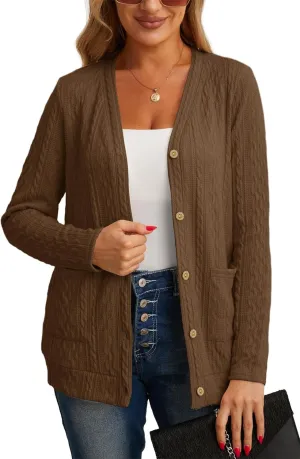 GRECERELLE Women's Lightweight Cardigan Sweater Casual Long Sleeve Knit Cardigan Open Front Outwear Jacket with Pockets