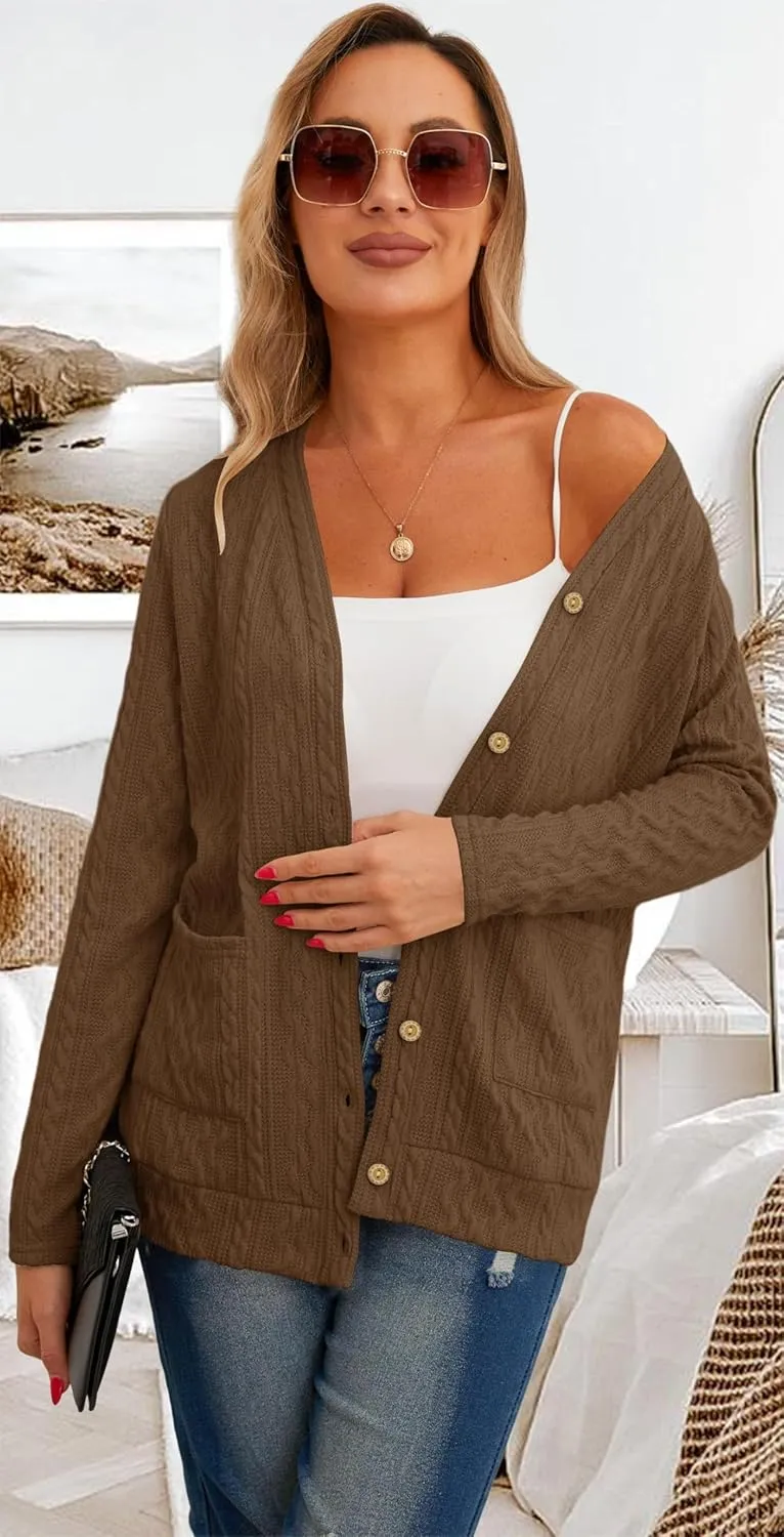GRECERELLE Women's Lightweight Cardigan Sweater Casual Long Sleeve Knit Cardigan Open Front Outwear Jacket with Pockets