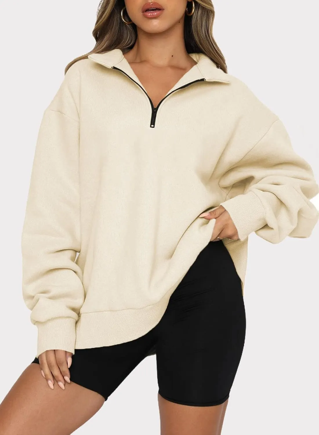 Half Zip Oversized Sweatshirt for Women Quarter Zip Hoodie Pullover Long Sleeve Sweater Teen Girls Fall Y2K Clothes