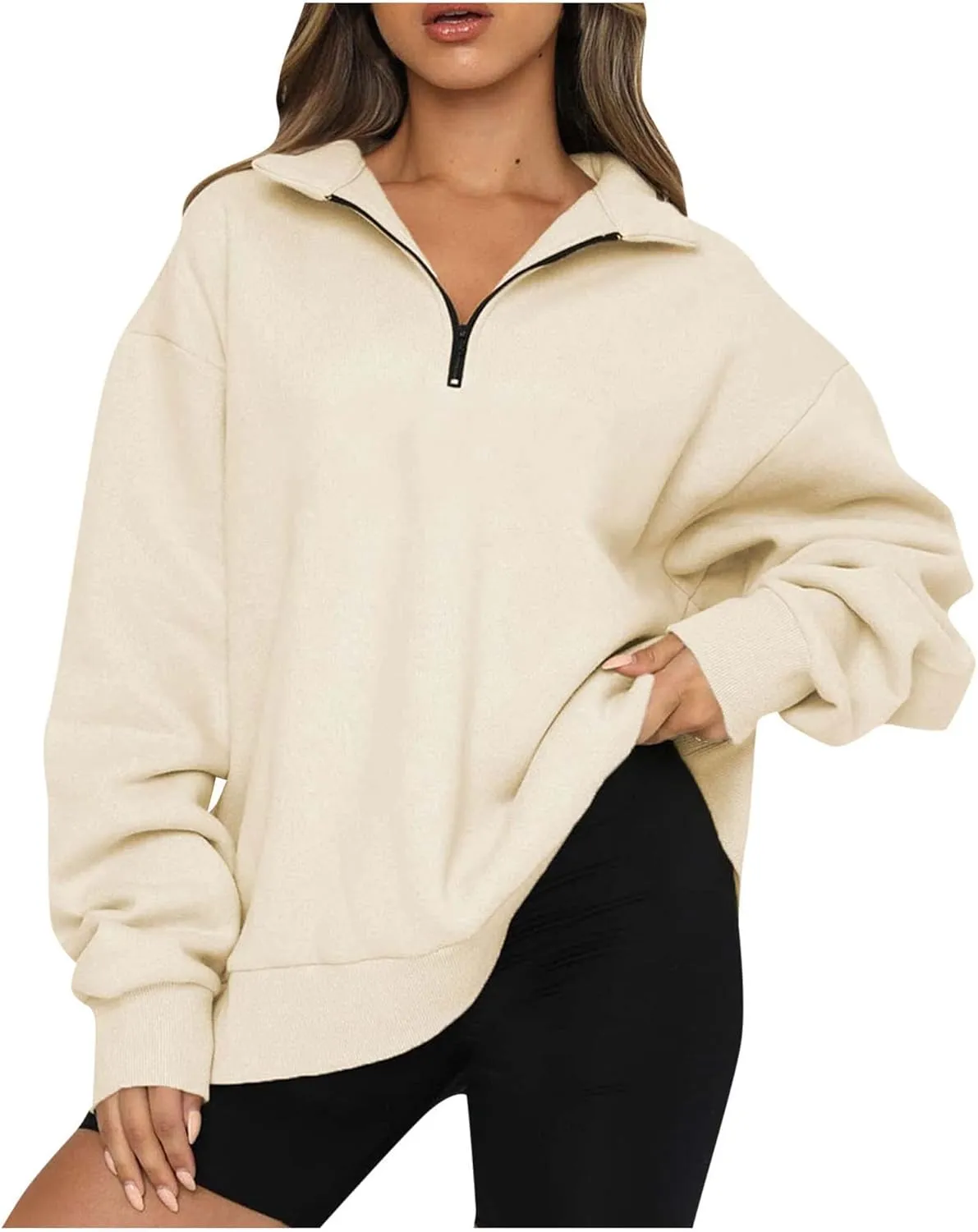 Half Zip Oversized Sweatshirt for Women Quarter Zip Hoodie Pullover Long Sleeve Sweater Teen Girls Fall Y2K Clothes