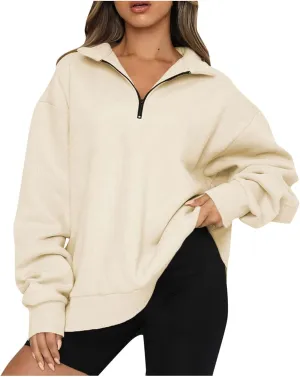 Half Zip Oversized Sweatshirt for Women Quarter Zip Hoodie Pullover Long Sleeve Sweater Teen Girls Fall Y2K Clothes