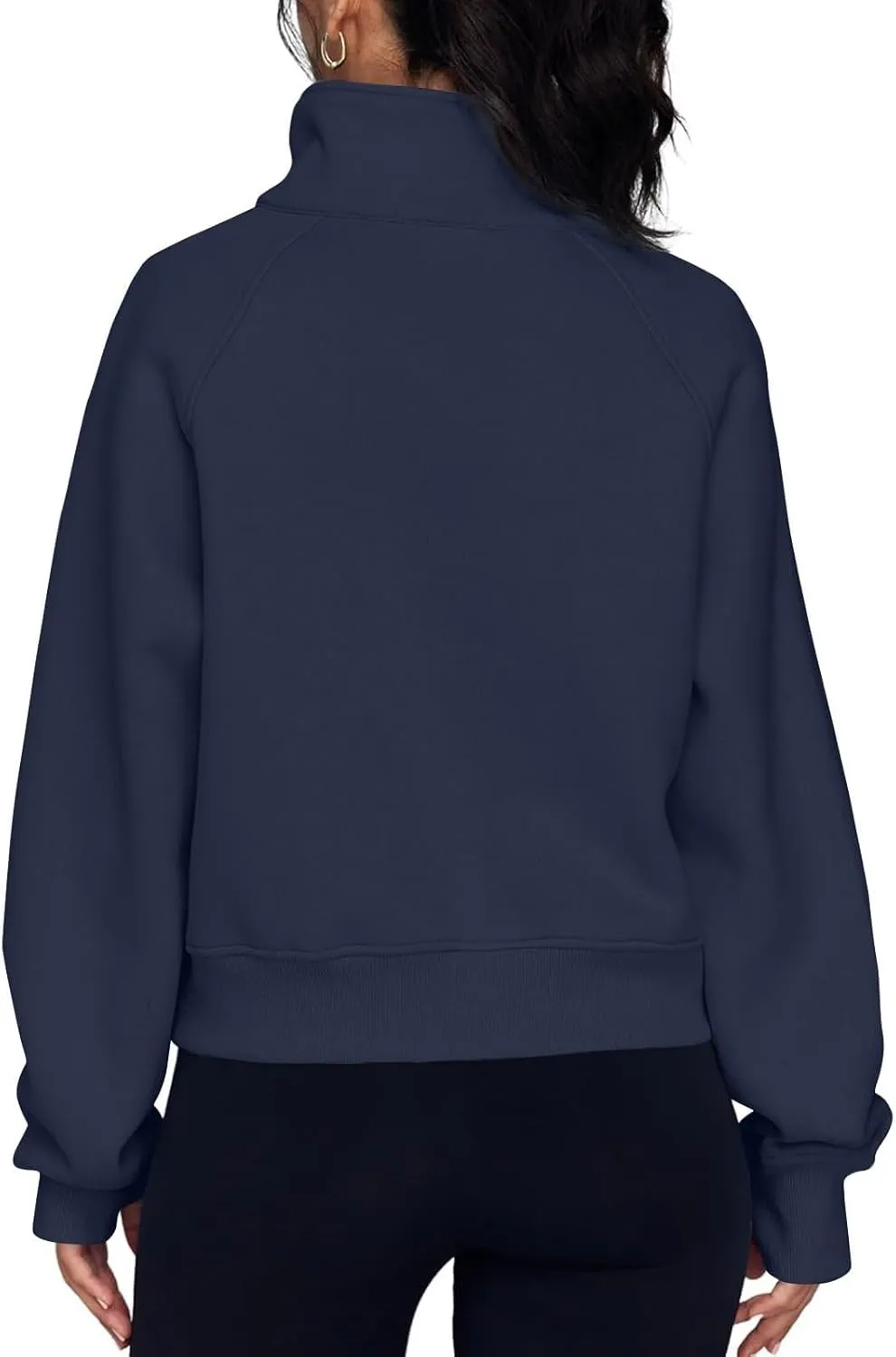 Half Zip Pullover Women Fleece Cropped Oversized Sweatshirt Pocket Quarter Zip Cute Sweatshirts with Thumb Holes