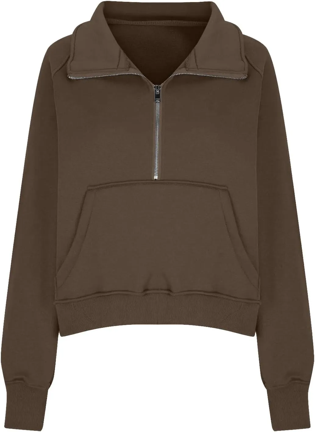 Half Zip Pullover Women Fleece Cropped Oversized Sweatshirt Pocket Quarter Zip Cute Sweatshirts with Thumb Holes